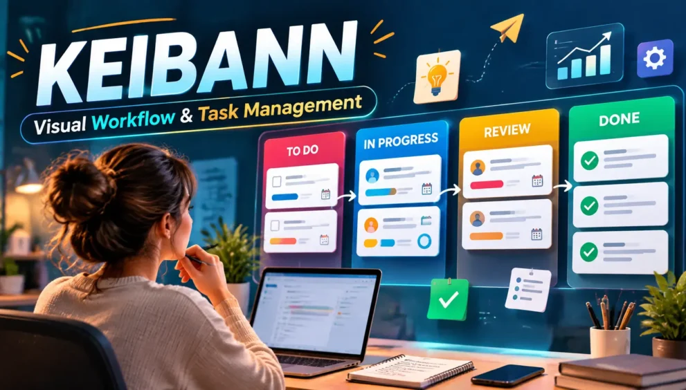 A visual task management board with To Do, In Progress, Review, and Completed columns.